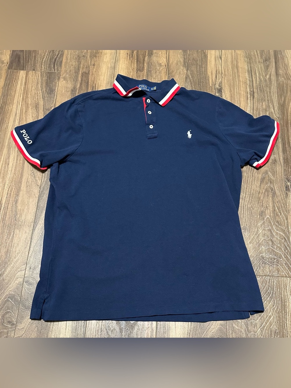 Polo Ralph Lauren Men's XL Navy Red White Blue Classic Fit Polo Shirt trim